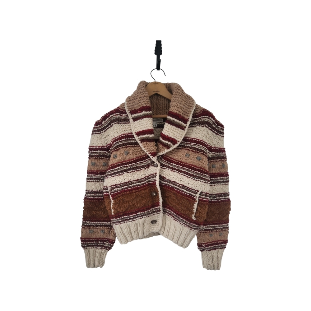Vintage Worlds Apart Chunky Hand Knit Wool Cropped Cardigan Sweater Size M